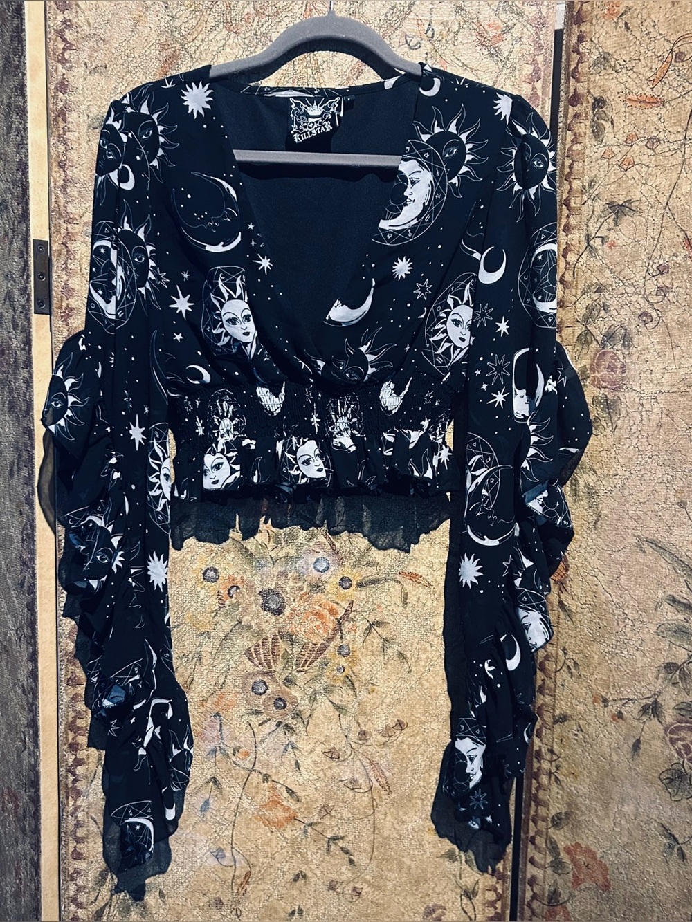 Killstar Size L Celestial Moon & Sun Black Crop Top